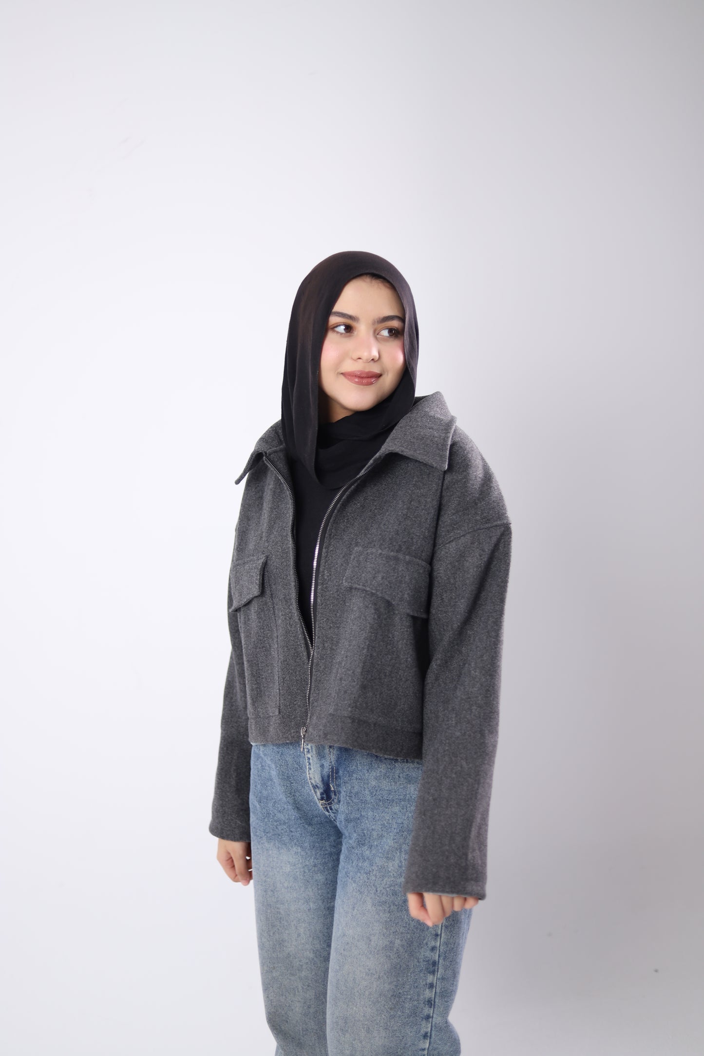 Double Grey Wool Cropped Jacket