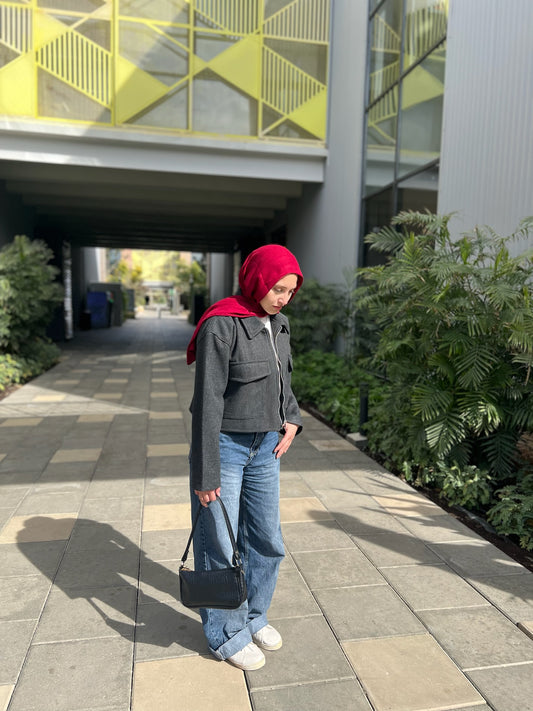 Grey Cropped Wool Jacket + White Crewneck bundle