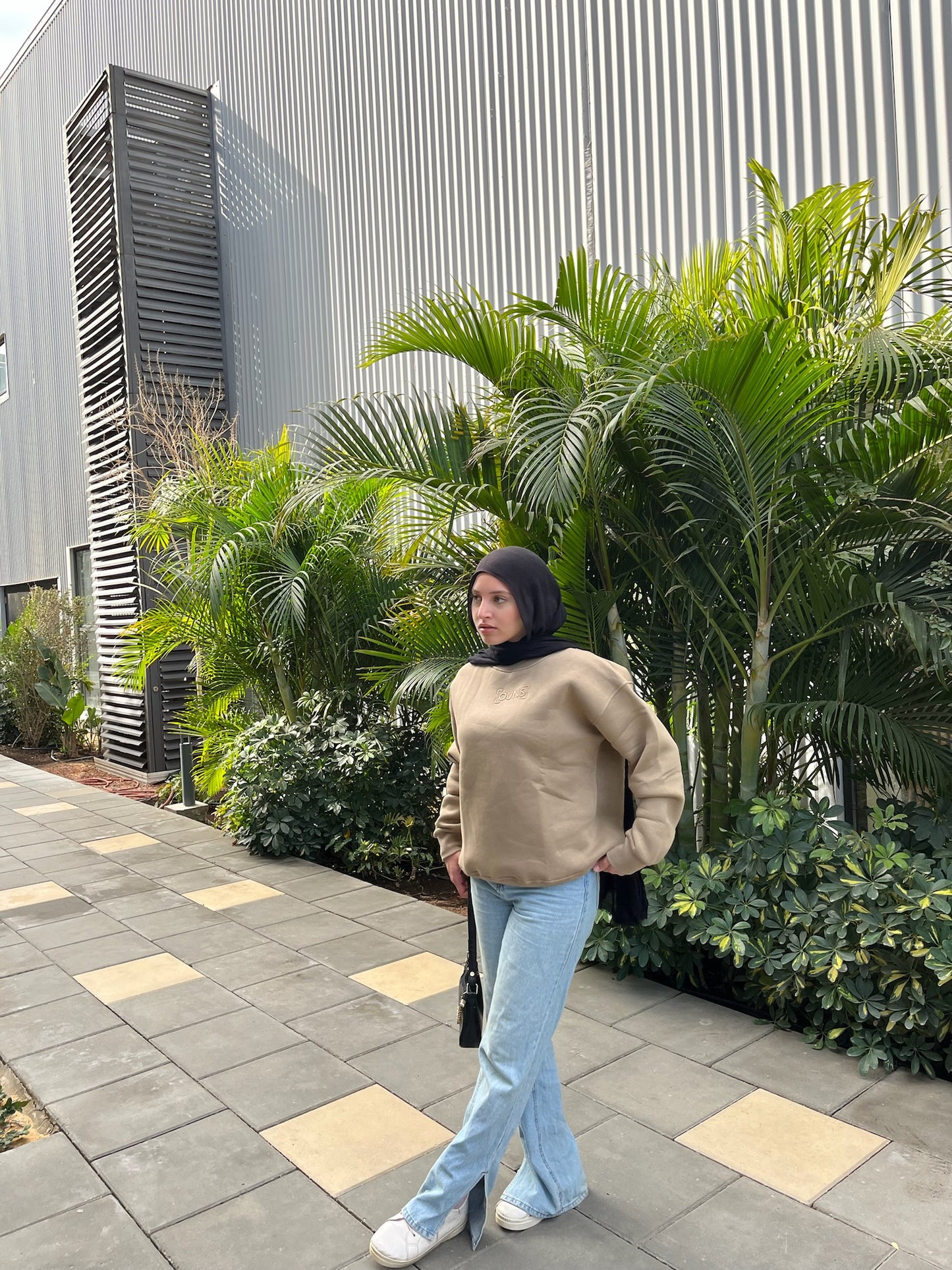 Cropped Grey Wool Jacket + Beige Crewneck Bundle